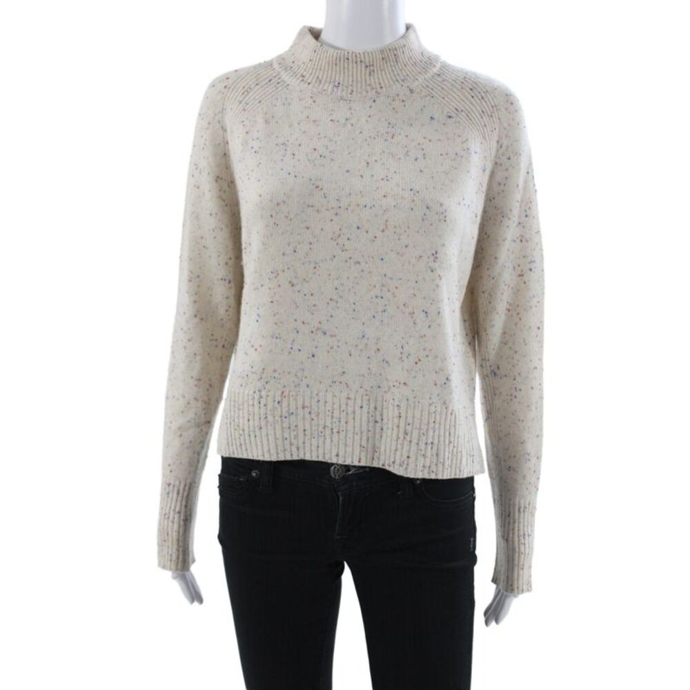 Me + Em Women Cashmere Mock Neck Pullover Sweater Beige Size L